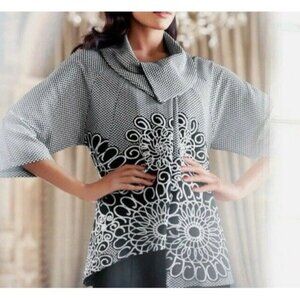 Joseph Ribkoff Sz 6 Jacket Blazer Coat Black White Boho Office Retro Designer